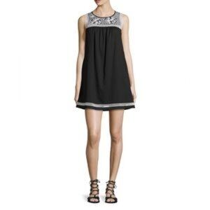 Tory Burch Hopewell Cotton Black Cotton Dress with White Lace Embroidery